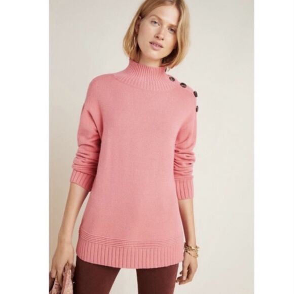 NEW Anthropologie Margarita Tunic Sweater Pink Mock Neck Long Sleeve Soft Large - Picture 1 of 13